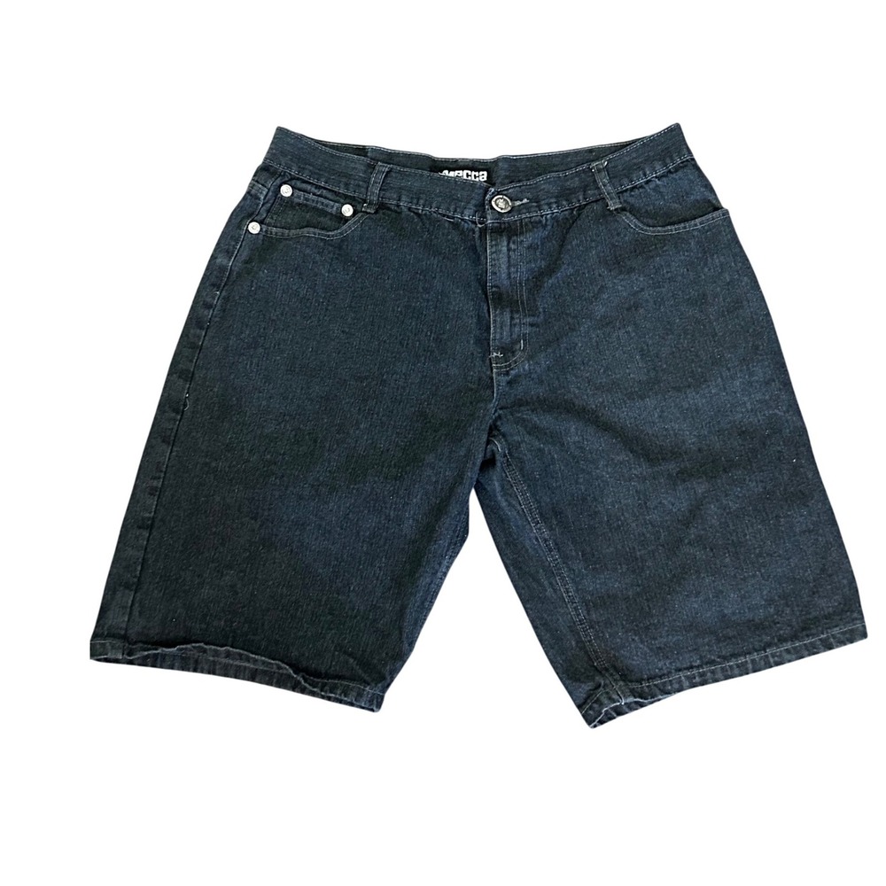 Mecca DNM Baggy Denim Shorts Black Embroidered Jorts Y2K Skater Streetwear Sz 40